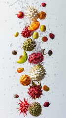 Vertical exotic fruits splash composition