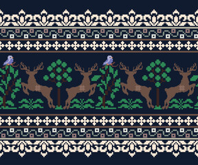 Seamless horizontal geometric pattern designed on red background for decoration, background, fabric, clothing.