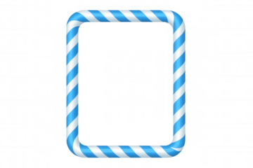 Candy cane frame with blue and white stripes forming a sweet christmas or winter holiday border on transparent background