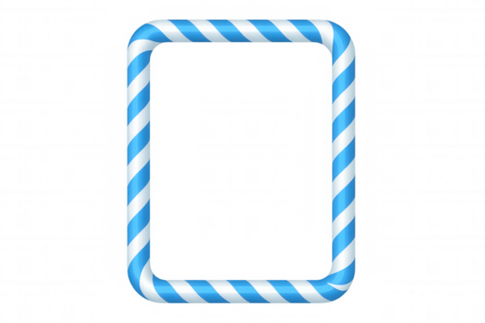 Candy cane frame with blue and white stripes forming a sweet christmas or winter holiday border on transparent background