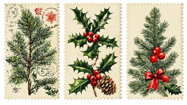 set of Christmas vintage post stamps
