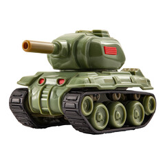 Olive-green toy tank, rear view,  small, detailed