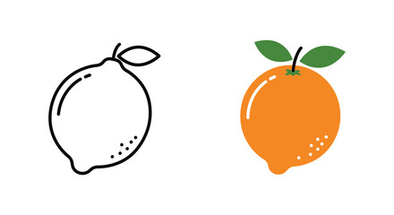 A colorful orange and a black and white lemon illustration silhouette