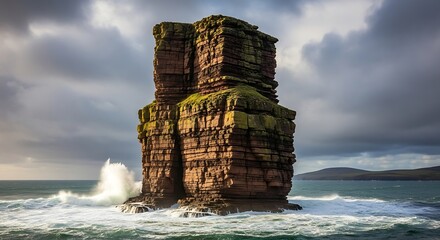 Dramatic Coastal Rock Formation in Rough Seas.