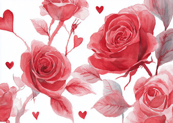 Ai delicate red roses and hearts create a romantic pattern perfect for celebration