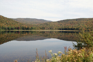 Fall foliage and Belvidere Pond in Vermont
