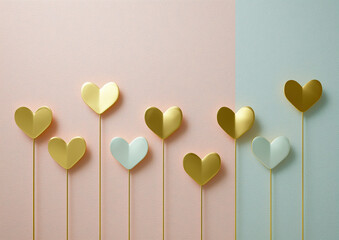 Ai decorative heart-shaped sticks arranged in a pattern on pastel backgrounds for a romantic celebration