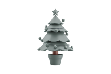 A Charming, Minimalist 3D Rendered Christmas Tree in a Pot, Perfect for Festive Decorations and Holiday Designs Isolated on transparent background, cutout	