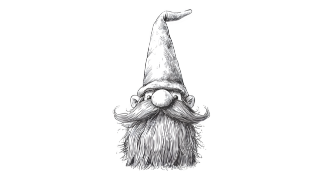 A doodle gnome with a pointy hat and a big, cheerful beard, isolated on a Transparent Background