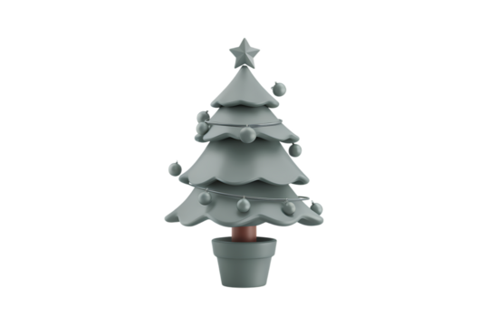 A Charming, Minimalist 3D Rendered Christmas Tree in a Pot, Perfect for Festive Decorations and Holiday Designs Isolated on transparent background, cutout	