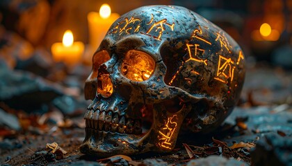 Skull Carved, Firelit Glow