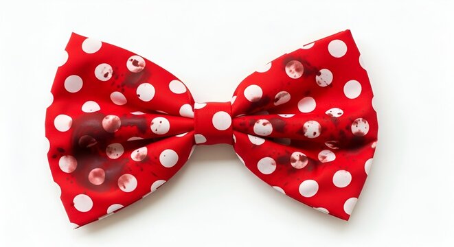 A close-up shot of a red bow tie with white polka dots, a stylish and festive accessory