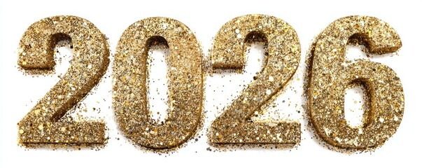Celebrating the arrival of the new year 2026 with golden glitter numbers and festive atmosphere