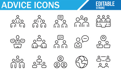 Business Advice Symbols – Communication, Teamwork, Hierarchy – Outline