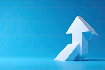 Abstract upward white arrow on a light blue background