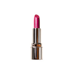 Close-up of a magenta lipstick in a metallic silver tube