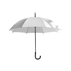 White umbrella, open, with a curved handle, isolated on black