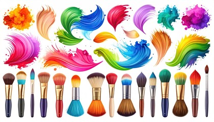 Colorful paint splatter and makeup brushes