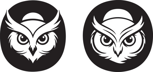 Contrasting Owl Icons on Black Circular Background