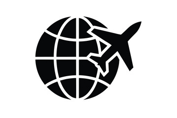 globe with plane icon silhouette vector illustration