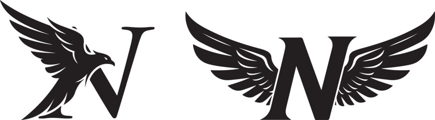 Letter N with Eagle and Wings Vector Graphics