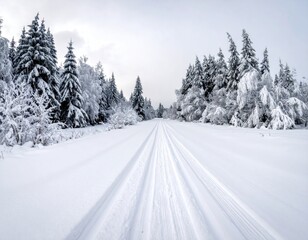 Snowy winter trail through a frosted forest (1)