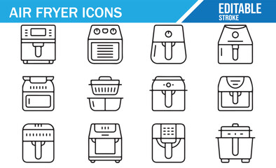 Healthy Cooking Appliance Icons – Air Fryers – Editable Stroke