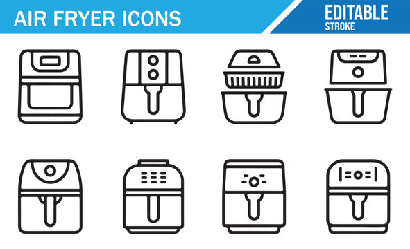 Air Fryer Controls and Parts Icons – Simple Line Art Set