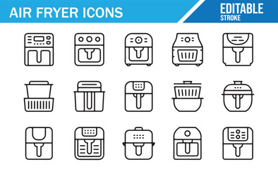 Oil-Free Cooker Icons – Baskets, Timers, Controls – Vector