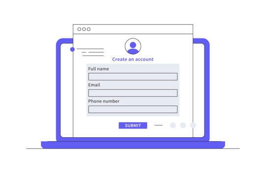 Form to register online data digital web or questionnaire. Registration to website online. Personal info text in application or contact with name, email and cellphone. Flat Cartoon Vector Illustration