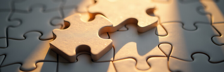 interlocking puzzle pieces rotating clicking place kaleidoscope soft golden light subtle
