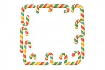 Candy cane frame creating sweet border for christmas design with colorful stripes and blank space, transparent background