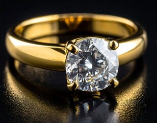 Close-up of a gold ring with a large diamond