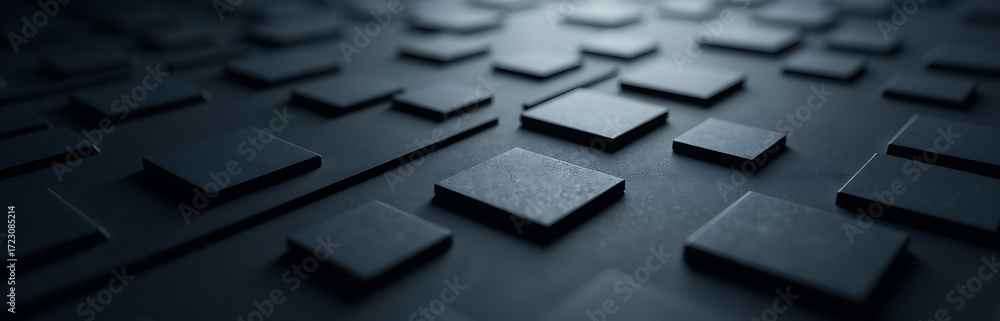 Poster abstract squares pattern dark grey background lit soft diffused light top left creating subtle offse