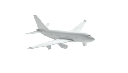 A grayscale illustration of a wide-body passenger jet airplane in flight, depicted in a three-quarter view against a black background, showcasing its wings, fuselage, and tail