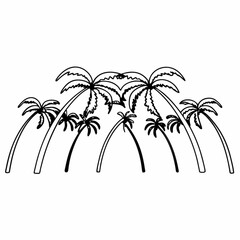 Obraz premium Minimilist outlined palm trees in a group with varying heights and curved trunks against a white background view vector