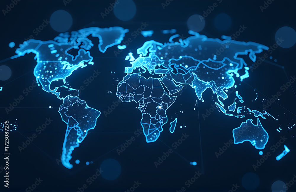 Poster futuristic global network high definition illuminated soft blue light showcasing complex web interco