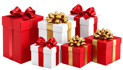 Obraz premium Festive Red and White Wrapped Presents with Luxury Ribbon Bows, Transparent PNG