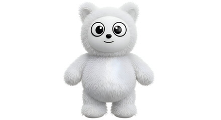 Fototapeta premium Fluffy white cartoon character with a friendly face and big eyes isolated on white background