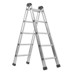A sturdy foldable aluminum multi purpose a frame ladder with wide steps isolated on transparent background