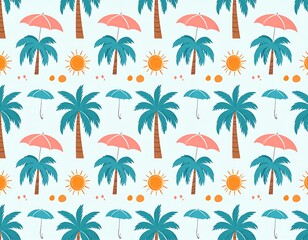 Pastel palm tree and sun pattern