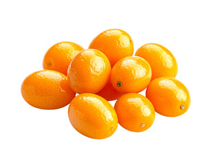A cluster of ten vibrant, glossy, oblong kumquats, arranged loosely, showcasing their bright orange hue and smooth skin