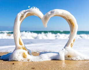 Heart-shaped rock framed by foamy ocean waves