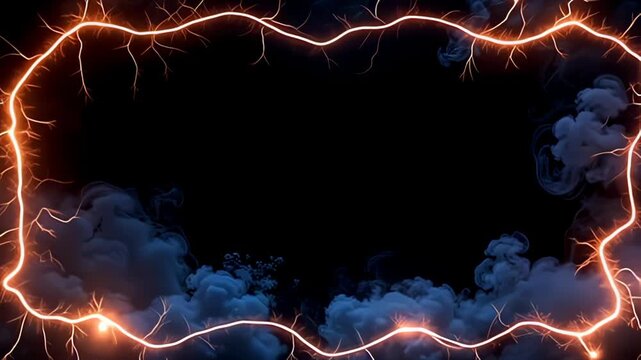 Surrounded by a symphony of swirling smoke and color, the Electric wire Border Frame snaking in zigzag paths weaves through a tapestry of ashen hues; the frame pulses with life, while the