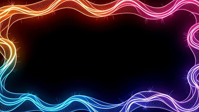 Encased in a fluid spectrum of colors, the Electric wire Border Frame snaking in zigzag paths flows effortlessly; waves of luminous light ripple and undulate around the frame, creating a