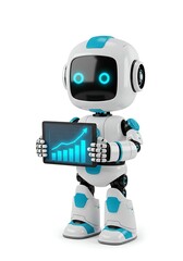Cute Futuristic Robot Holding Tablet with Growth Graph – 3D Render