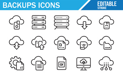Storage Infrastructure Icons – Upload, Download, Snapshot – Outline