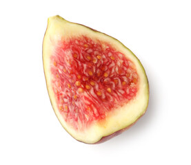 Piece of ripe fig isolated on white, top view