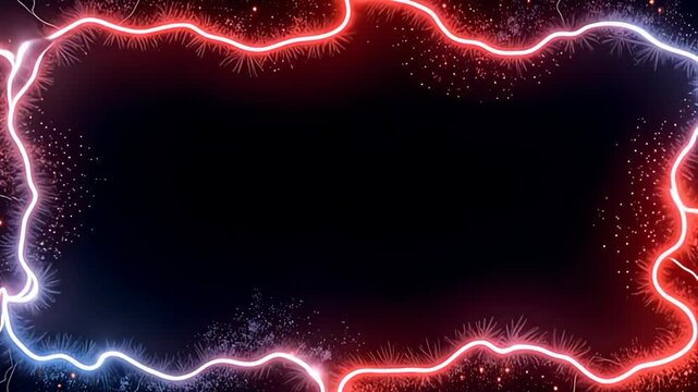 The Electric wire Border Frame snaking in zigzag paths comes to life in a rhythmic pulse of bright whites and striking reds, elegantly surrounded by swirling motes of sparkling light that