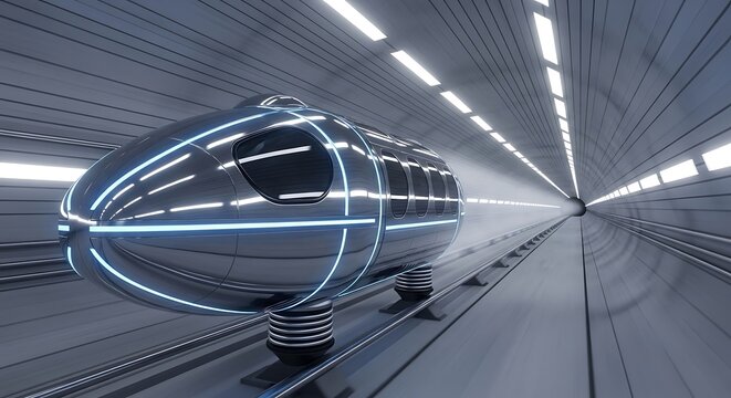 Futuristic Train in Tunnel.